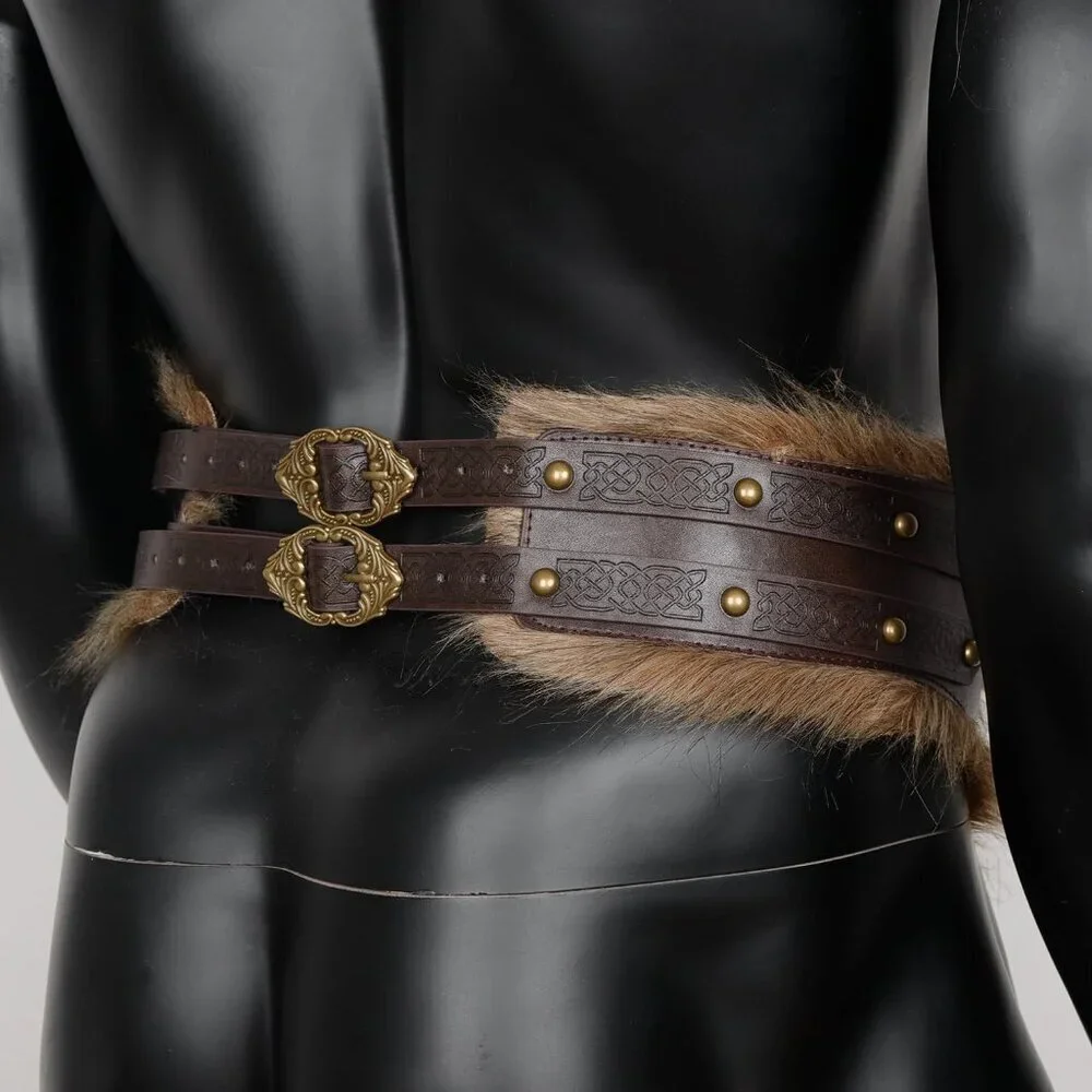 Men Viking Belt Nordic Wide Leather Belt Waist Armor Medieval LRP Warrior Brown